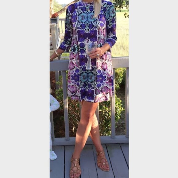 Free People New Romantics Fiesta Trapeze Mini Dress M Purple Floral Stretch - Picture 3 of 14